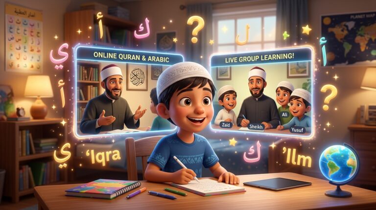 طفل مسلم يختار بين حصة قرآن فردية وحصة جماعية أون لاين مع معلم أزهري
