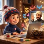 طفل مسلم في كندا يتعلم القرآن أون لاين بسعادة مع معلم أزهري عبر اللابتوب